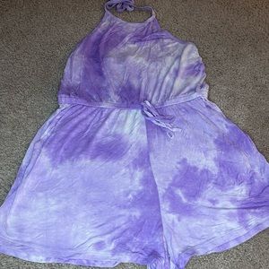 Purple and White Fashion Nova Backless Romper